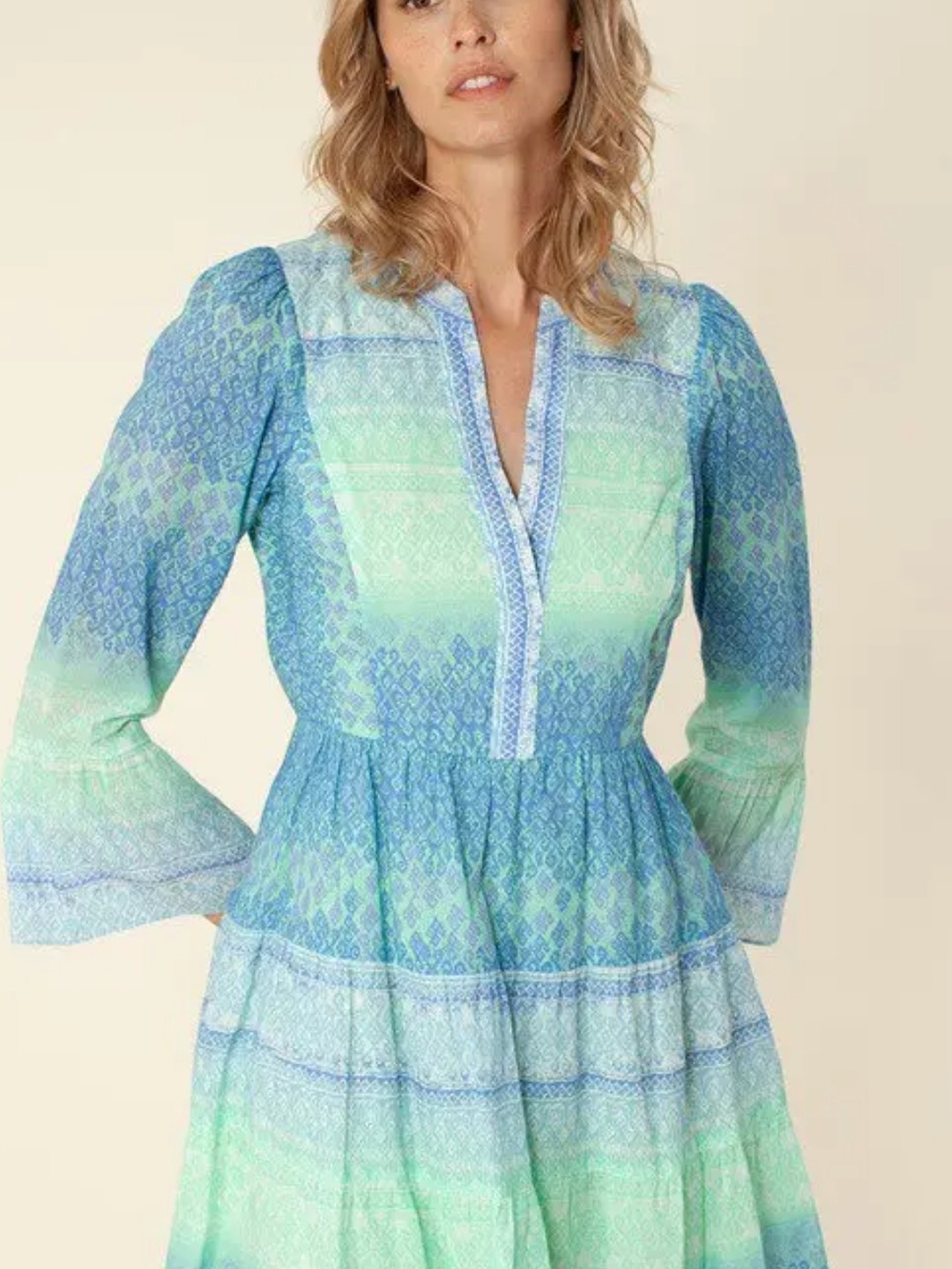 Hale Bob Aqua and Mint Ombre Printed Midi Dress
